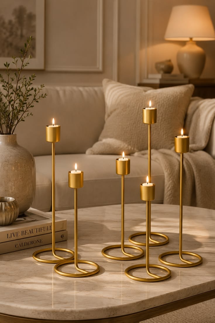 Set of 6 Brass Modern Slim Candle Stands AH-187 Moradabad